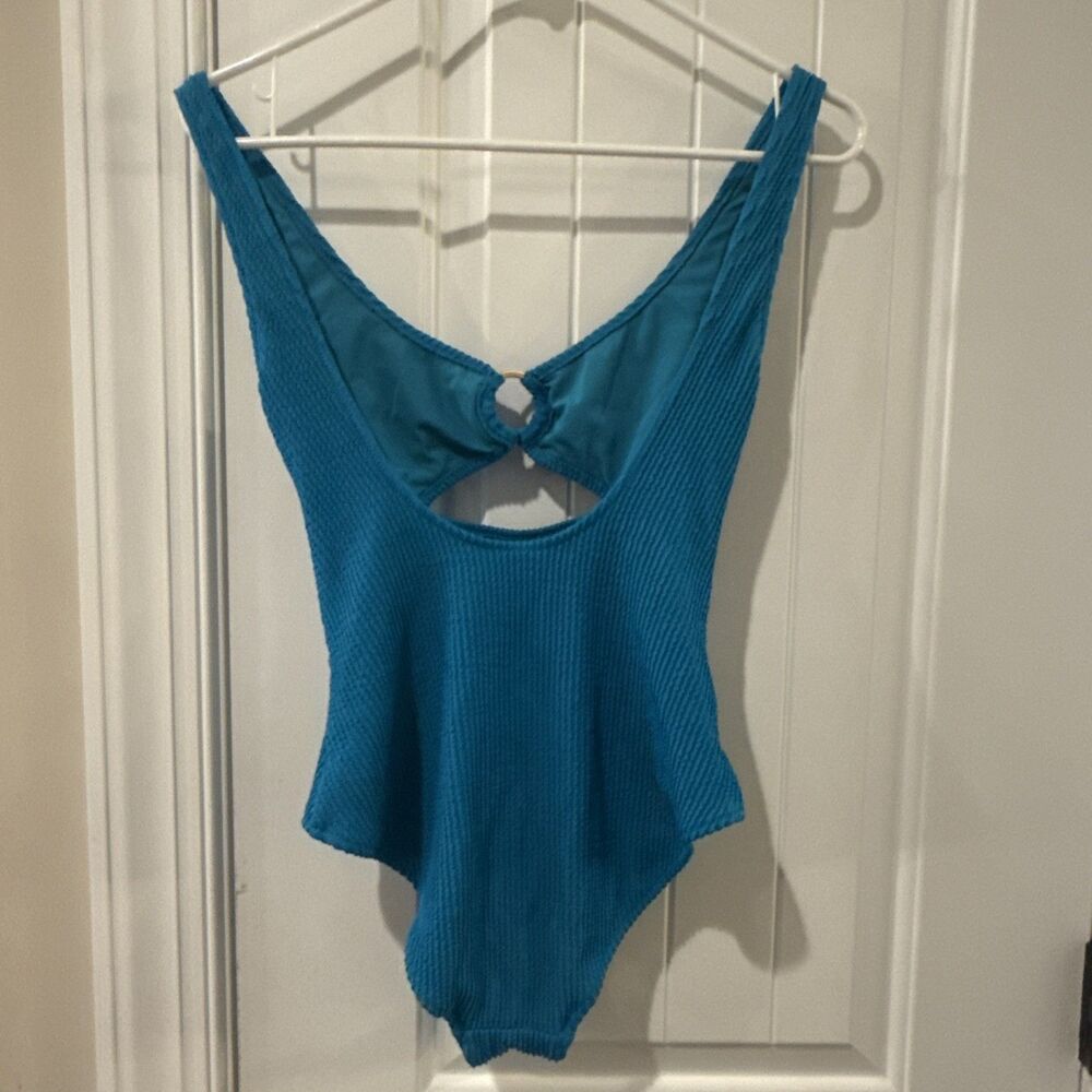 NWT Aerie One Piece Ring Cut Out Swimsuit- Teal -Size Large Long - Picture 3 of 5